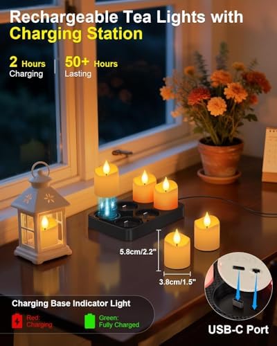 SoulBay Flameless Candles Rechargeable with Remote, 6pcs Electric LED Fake White Votive Candles with Charging Base and Timer, Flickering Decorative Lights for Home Table Holidays Christmas Décor - Image 2