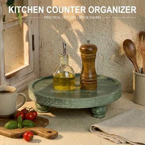 EOSAHR Round Wood Riser for Kitchen Counter & Bathroom Decor, Green - Image 3