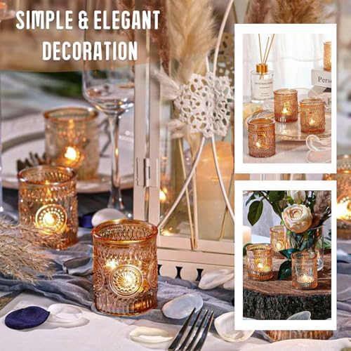 48 Pcs Amber Glass Votive Candle Holders, Tealight Candle Holders for Table Centerpieces, Vintage Candle Holder Bulk, Boho Wedding, Home, Bridal Shower, Birthday Party Table Decor (Amber) - Image 5