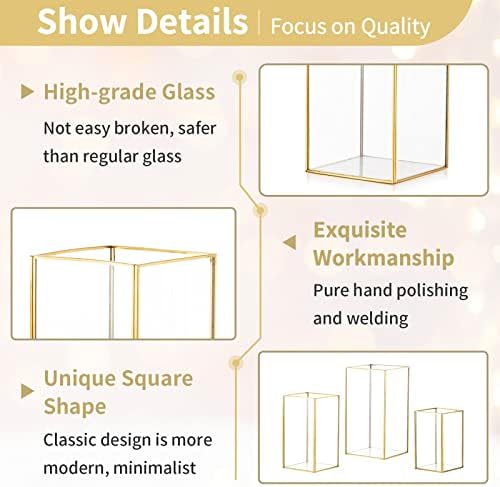 Nuptio Glass Hurricane Candle Holder Set of 3 Gold Pillar Candle Holders Large Rectangular Candleholder Table Centerpieces Decoration for Wedding Christmas Holiday Home Ornaments 9.5 & 8.1 & 6.5 inch - Image 6