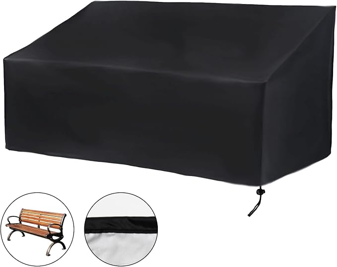 Hoypeyfiy Patio Bench Cover 52.8 x 26 x 35/24.8 Inch, Waterproof Outdoor Garden Bench Cover, Windproof Oxford Fabric Furniture Bench Cover with Drawstring and Storage Bag, Black