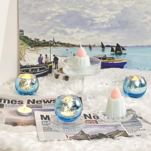 Homemory 24 Pcs Blue Votive Candle Holders, Round Mercury Glass Candle Holder, Tealight Candle Holders for Table Centerpieces, Baby Showe, Anniversary, Wedding, Home Decor, Halloween, Christmas - Image 5