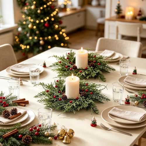 4 PCS Christmas Wreath Candle Rings Wreaths Mini Cedar Candle Holder Rings - Image 6