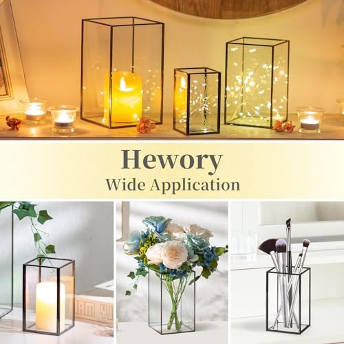 Hewory Glass Hurricane Candle Holder, 6Pcs Black Rectangle Flower Holders - Image 5