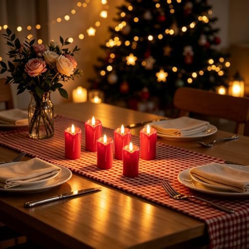 6 PCS Flameless Votive Candles with Timer Battery Operated Red - Image 4