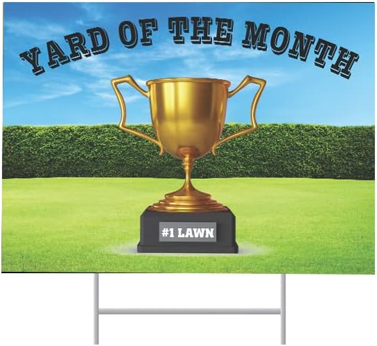 SignPro Yard of The Month Lawn Sign | Trophy Award Yard Sign | #1 Lawn of the Month Sign | 24" x 18" Corrugated Plastic Yard Signs with H Stakes | Double Sided (Generic)
