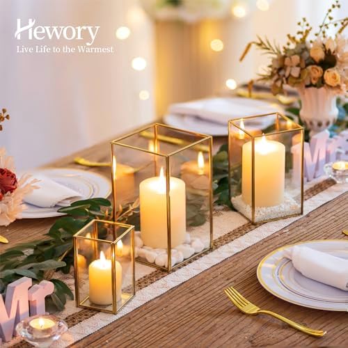 Hewory Glass Hurricane Candle Holder, 3Pcs Gold Rectangle Flower Holders - Image 3