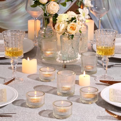 20pcs Assorted Ribbed Clear Votive & Tea Light Candle Holders, Glass Candle Holder for Table Centerpiece, Wedding, Baby Shower, Home and Party Decorations - Image 4
