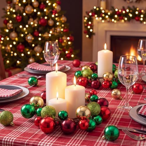 Daifunli 2 Pcs Christmas Ball Needle Candle Ring Red Green Glitter Lemon Green Artificial Wreath for Pillar 3.5 Inch Candle Holder for Winter Xams Country Wedding Table Centerpiece Decor by Huiinen