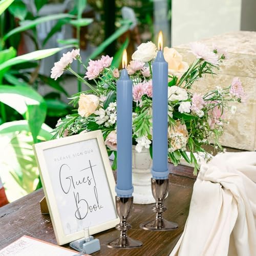 NJAO HOO Grey Blue Candlesticks 8 Inch Unscented Taper Candle Dripless Handmade Colored Candles for Home Decor Dinner Table Kitchen and Bedroom, 4 Pack - Image 4