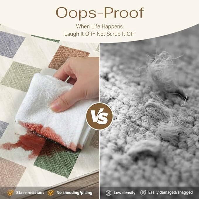 10x12 Washable Area Rug Living Room Large Non Slip Checkered Rugs | Soft, Low Pile, Easy Clean, Colorful, Diamond Pattern for Bedroom, Office, Dining Room, Kids Room, Modern Neutral Decor