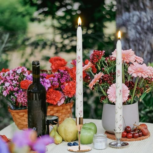 2 Pack White Iris Printed Taper Candles - Floral Decoration Candle 10 Inch Tall Candlestick Smokeless Ideal for Weddings Home Party Holiday Dinner - Image 4