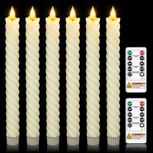 Spiral Flameless Taper Candles with Remote Control and Timer, 9.6 Inch Real Wax Battery Operated LED Candlesticks with Built-in Button, Fake Candle Sticks for Home, Christmas Decor by meigic