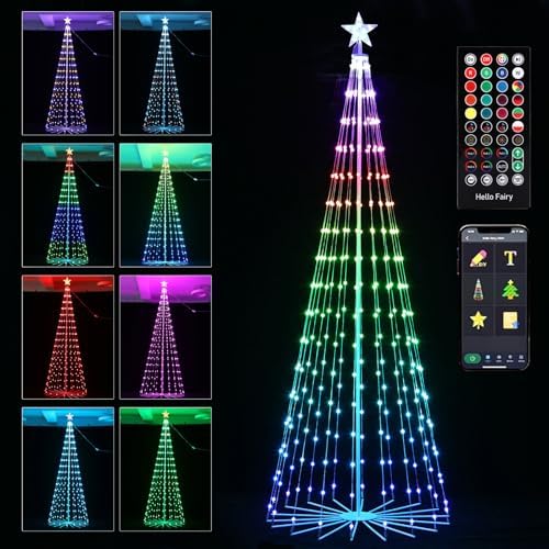 9FT Outdoor Christmas Cone Tree, Large RGB Bulbs, App and Remote by Createunforgettablememories