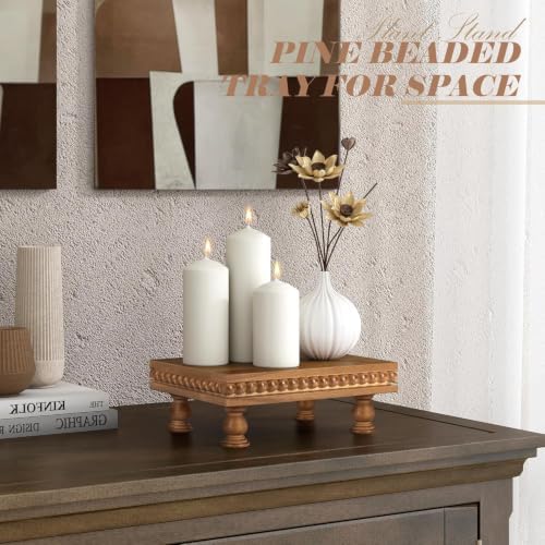 EOSAHR Wood Riser with Beaded: Pedestal Stand for Home Rustic Decor, Brown - Image 5
