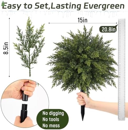 4 Pack Christmas Artificial Cedar Trees with Ground Spikes for Outdoors - Image 5