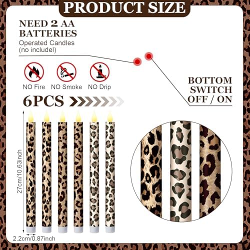 Honoson 6 Pcs Leopard Flameless Taper Candles 10.6 Inch - Image 2