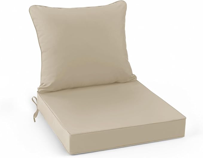 Summsun Patio Chair Cushions 22 x 22 Inch, Water Resistant Backrest Pillow and Seat Cushion Set for Outdoor Furniture, Sectional Sofa Cushion Replacments, Cream, 1 Set