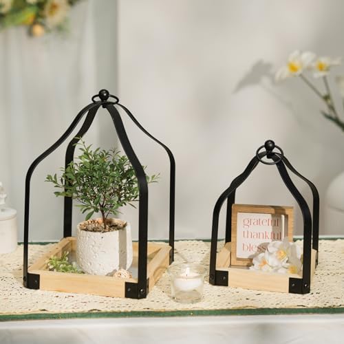 Romadedi Rustic Wood Lantern Set of 2, 8.7" & 11.8" Tall - Image 7