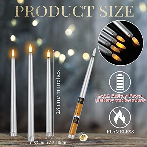 Macarrie 24 Packs Flameless Taper Candles Battery LED 11",Silver - Image 2