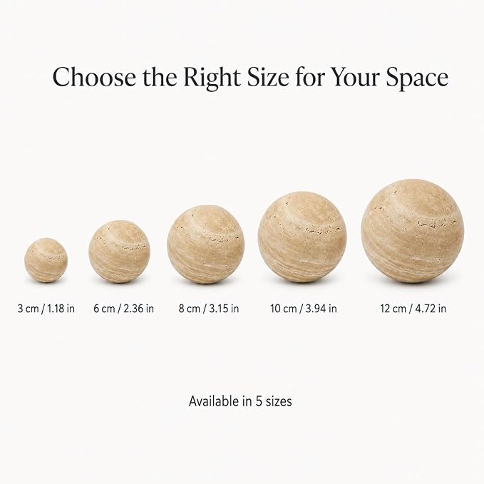 Natural Travertine Decorative Sphere, 2.36 Inch Stone Ball Decor, Hand-Polished Beige Orb Accent for Shelves, Dressers, Trays and Coffee Table