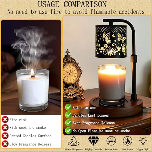 Candle Warmer Lamp,Candle Warmer,Candle lamp,Gifts for mom, Valentines Day Gifts,Candle Holders for Home Decor,Wooden Base，with 2 Bulbs(Black Butterfly)… - Image 3