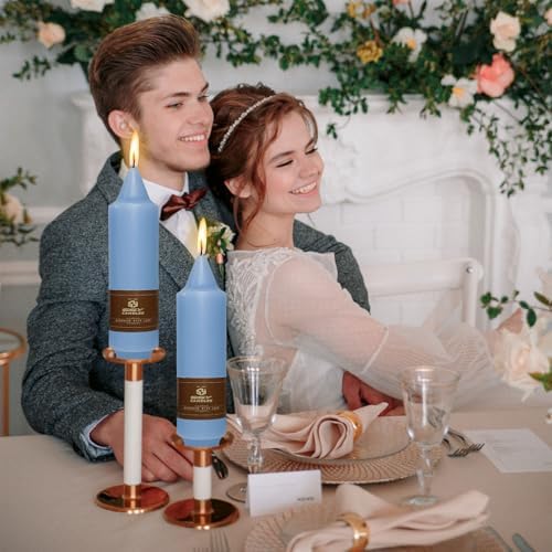 NJAO HOO Grey Blue Short Taper Candle 5 Inch Candlesticks Unscented Dripless Tapered Candle Set for Home Decor Wedding Party Dinner Candles, 4 Pack - Image 4