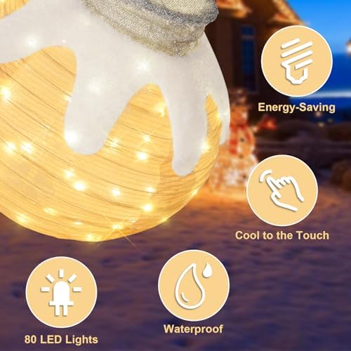 1 Pcs Lighted Outdoor Christmas Ornaments, 80 LEDs, Beige - Image 4