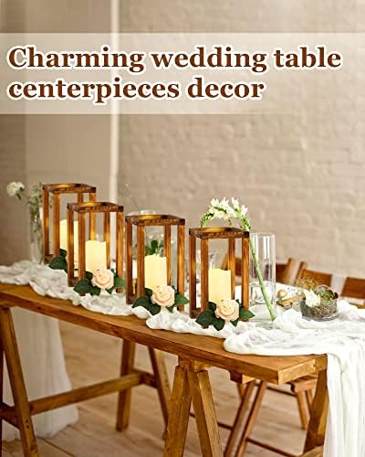 Huquary 8 Pcs Wooden Wedding Lantern Centerpiece for Table Decor, Brown - Image 4