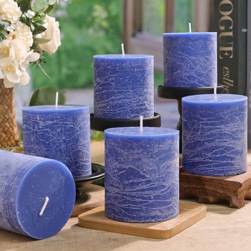 Rustic Soy Pillar Candles 2.8x3 Inch,6 Pack Blue Candle by ginitiri