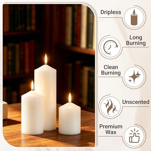 18-Pack White Pillar Candles Bulk Set, 2x3, 2x4, 2x6 Inch - Image 3