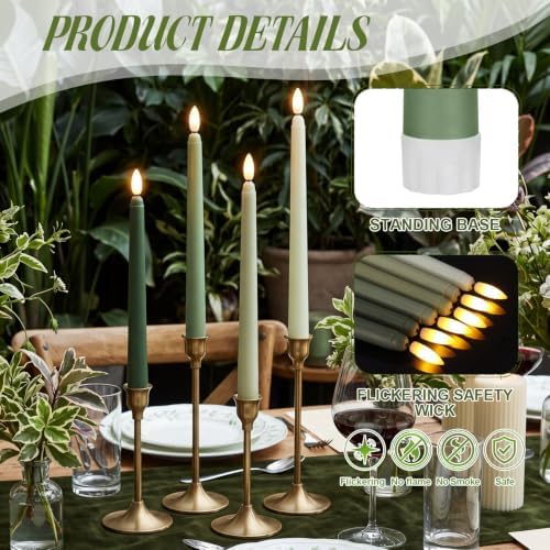 Rossesay 24 Pcs Flameless LED Taper Candles Battery Operated Candle 8.5", 9.65", 10.8", 12.8" Flameless Candlesticks Flickering for Christmas Church Wedding Indoor Decoration(Classic, Green Series) - Image 5