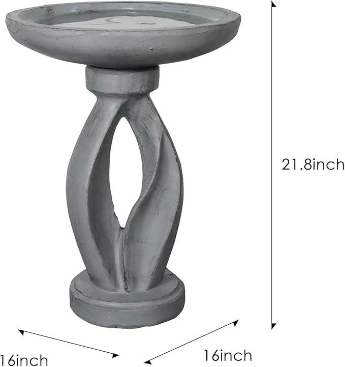 SKYFIRE 21.8" Tall Outdoor Bird Bath for Garden -Concrete Modern Freestanding Patio Birdbath, Decoration Yard Statue for Garden, Patio, Lawn -16”Dia X 21.8”H Contemporary Birdbaths with Pedestal