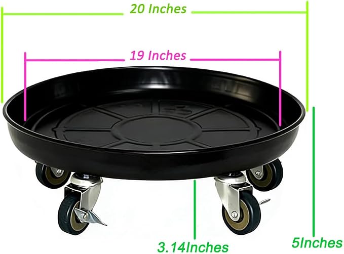 SIAMO 20" Heavy Duty Plant Caddy (570lbs Capacity)-Lockable Non-Scratch Swivel Casters Rolling Plant Stand Saucer for Large Ceramic Planters & Heavy Trees Indoor & Outdoor,Black,1-Pack