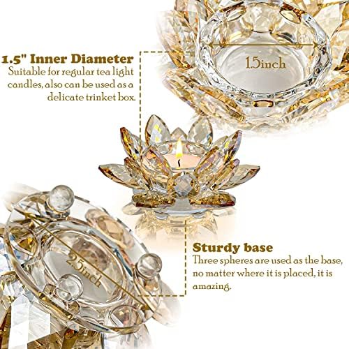 Crystal Lotus Flower Tealight Candle Holders/Glass Tea Light Candlestick Decor Decoration for Christmas Home Wedding Party(1, Gold 2pcs) - Image 4