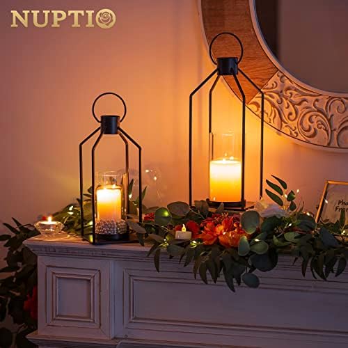 NUPTIO Decorative Lantern Candle Holder: Black Lantern with Hurricane Glass - Image 2