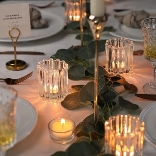Glass Clear Votive Candle Holder, Ribbed Votive Candle Holders Set of 6 - Image 5
