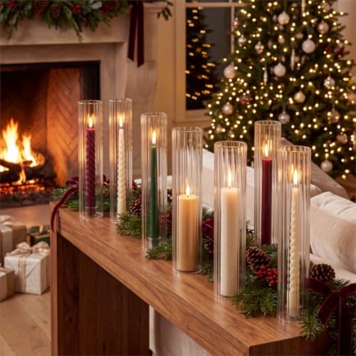 12 Pcs Ribbed Hurricane Glass Candle Holders, 2.5" W x 14" H - Image 4