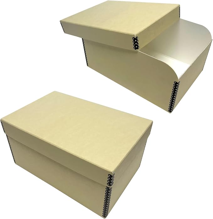 Lineco 4x6 Photo Storage Box, with 12 Envelopes, 5.5x7.5x11, Tan, 2 Pack | Holds Up to 1000 3.5" x 5", or 4" x 6" Pictures, Metal Edge, Archival Organizer for Cards, Prints, Stickers, Stamps, Seeds