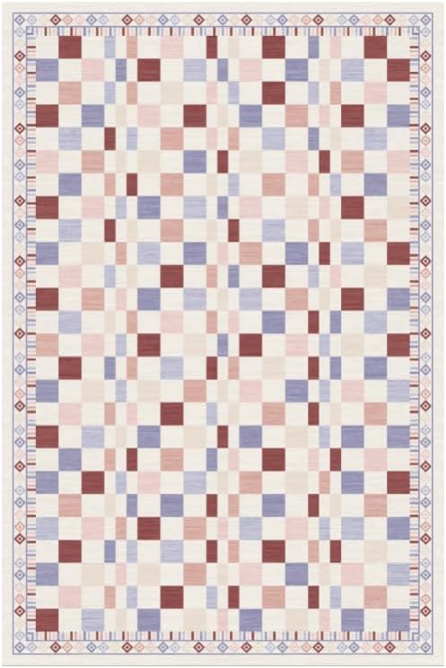 GarveeHome 6x9 Pink Bedroom Rug Contemporary Colorful Checkered Kids Room | Modern Purple Pink Carpet Non-Slip Low Pile Machine Washable Bordered Nursery Rug Stain-Resistant Area Rug for Playroom