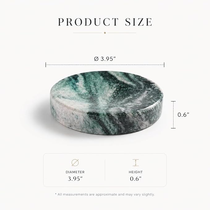Koville Marble Jewelry Dish, Small Round Trinket Dish for Ring Necklace Earring, 4" Decorative Dish, Natural Stone Soap Dish for Bathroom Kitchen