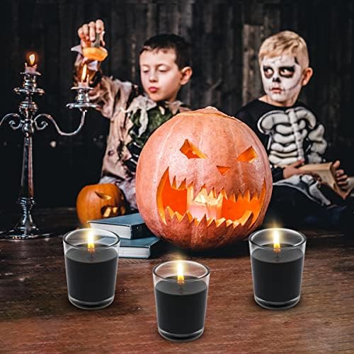 Set of 12 Black Votive Candles for Halloween Pumpkin, Clear Glass Filled Unscented Soy Wax Candle for Dinner, Parties, Home Decorations and DIY - Image 2