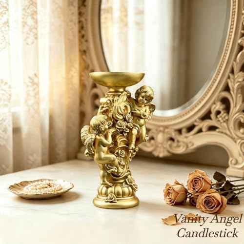 Angel Cherub Candlestick Resin European Rose Vintage Tabletop Ornament - Image 5
