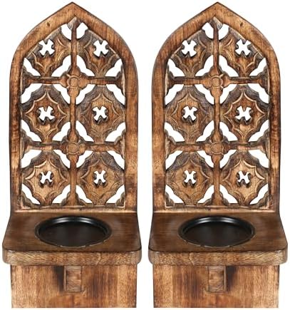 Burnt Natural Wall Mounted Candle Sconces (Set of 2) - Decorative Hand-Carved Wooden Candle Holders, Farmhouse Style, Perfect for Living Room, Bedroom & Kitchen Wall Décor - 16 Inch - Image 7