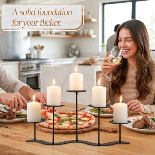 Wrought Iron 5-Arm Candle Stand, Heavy Duty S-Wave Pillar Holder - Image 5