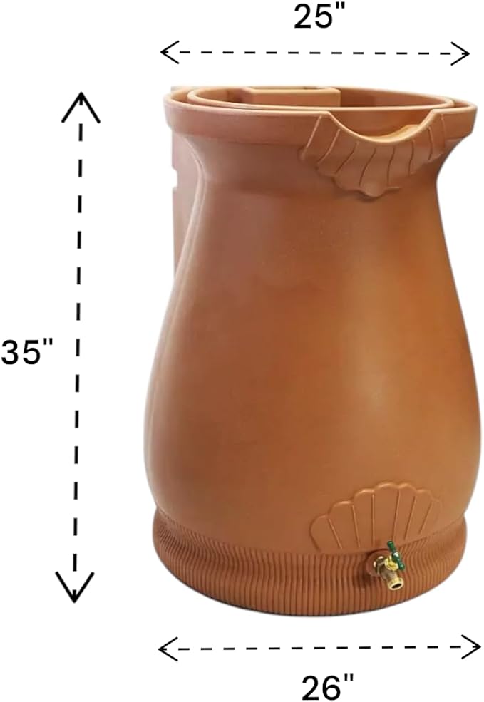 Rain Wizard Decorative Urn Rain Barrel, Durable polyethylene Resin, with Brass Spigot, Flat-Back Design,Perfect for Gardening Any Home (Terra Cotta, 65 Gallon)