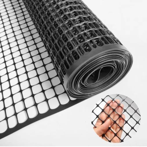 PotatoLife Plastic Hardware Mesh Netting, Garden Netting, Temporary Fencing, Tree Guards, Safety Net for Balcony, Deck, Stair Railing, Animal Barrier, Poultry, Deer, with 50 Zip Ties, 4' x 50', Black