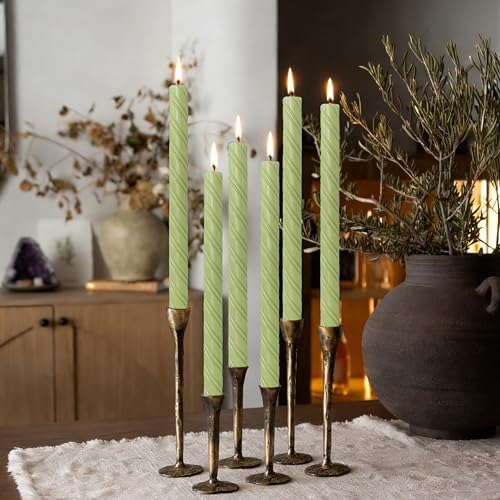 Matcha Green Spiral Taper Candle - 10 Inch YUKCAXDLS 6 Pack Unscented Dripless Candlesticks for Valentine's Day,Dinner,Party,Brithday,Wedding and Home Decoration - Image 4