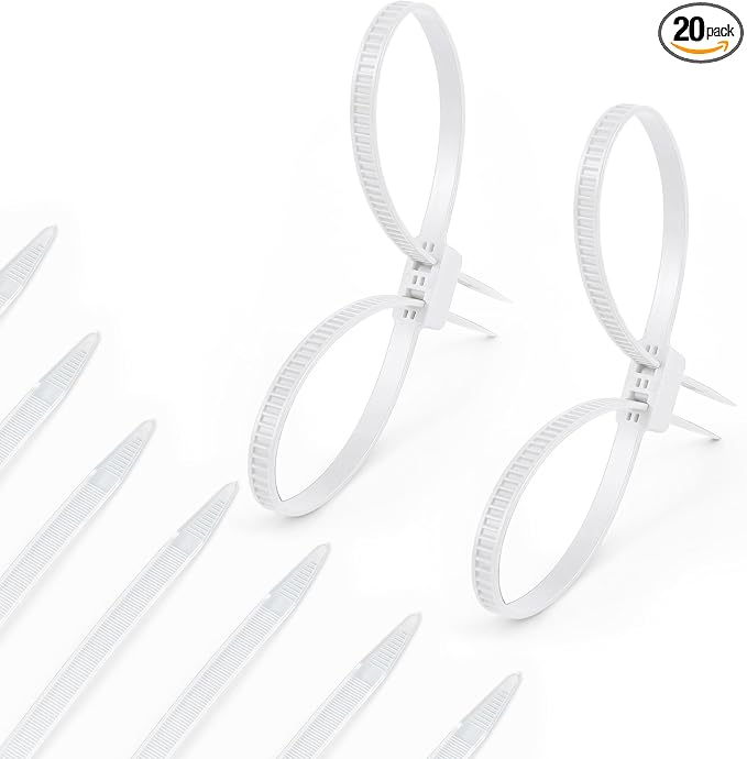 Boao 20 Pcs 13.5 x 0.5 Inch Zip Ties Cable Disposable Heavy Duty Tie Double Flex Plastic Nylon Tie Restraints (White)