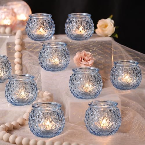 DARJEN 8 Pcs Blue Votive Candle Holders 2.55"x2.6" Tealight Candle Holder by DARJEN